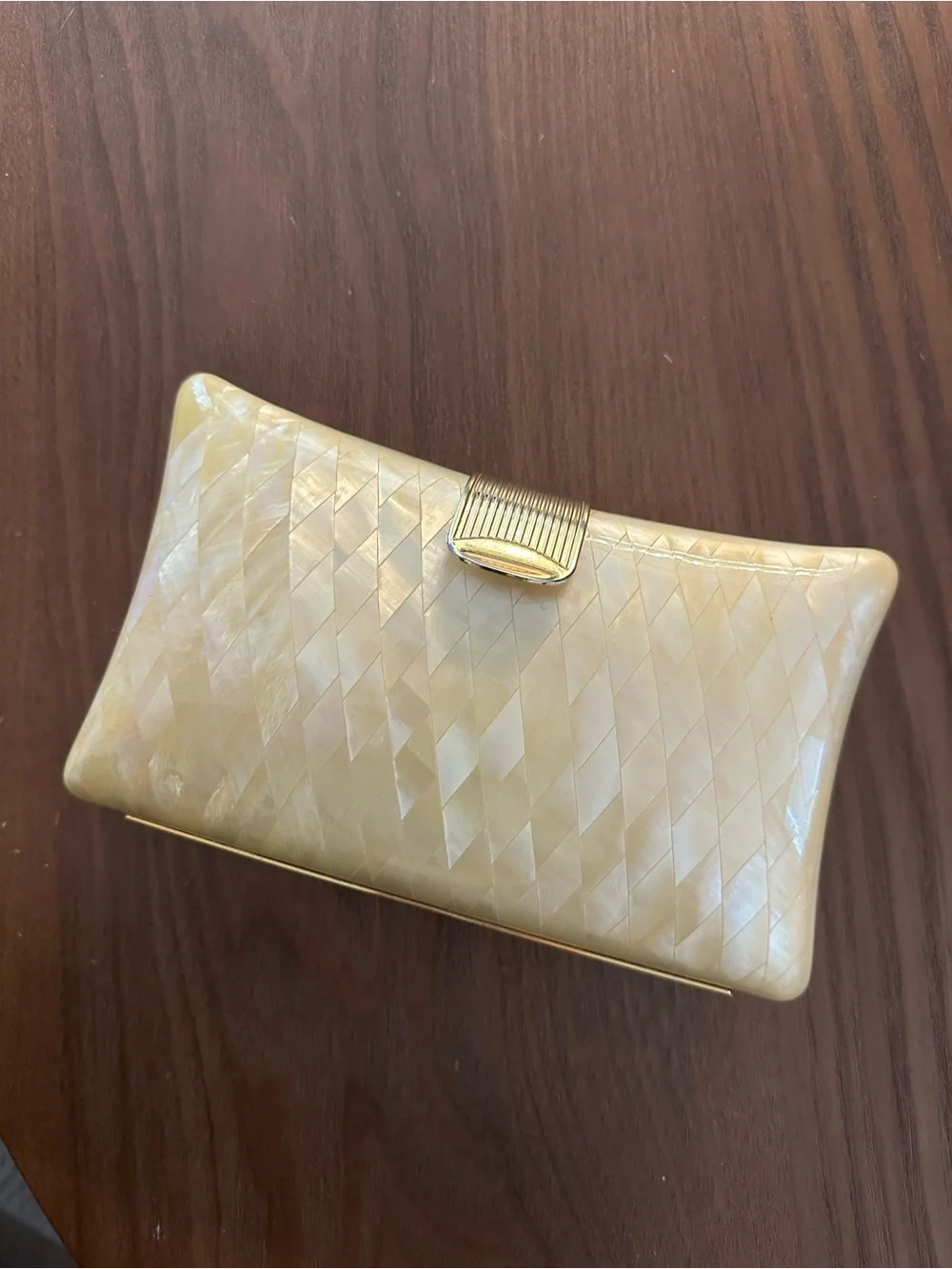 Lizette LTD Ivory Pearlized Clutch Bag with Gold Accent